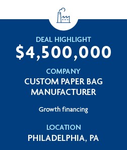 $4,500,000 - Custom Paper Bag Manufacturer - Growth financing - Philadelphia, PA